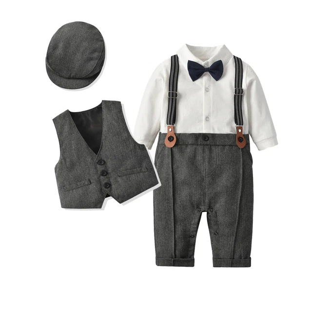 2PCS Toddler Baby Boys Wedding Formal Tuxedo Suit Coat Pant Hat Gift Outfits Set