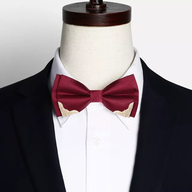 Men's Bow Tie Metal Head Solid Noble Classic Polyester Butterfly Bowtie Neck  ZS