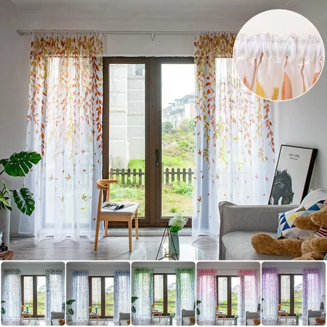 Floral Leaves Tulle Sheer Voile Window Curtains Room Door Drape Panel Valance