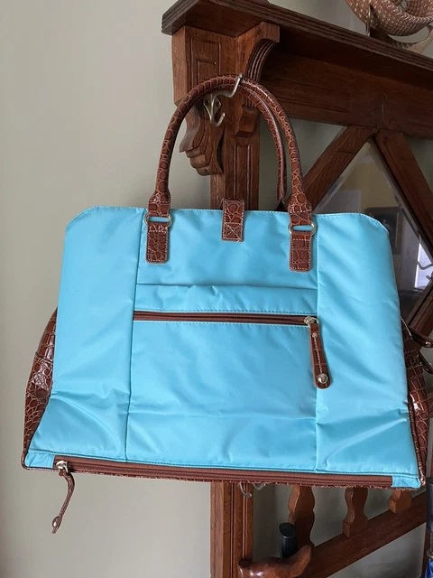 SAMANTHA BROWN Large Turquoise & Brown Croc Travel Tote Bag - TONS Of Pockets! 2