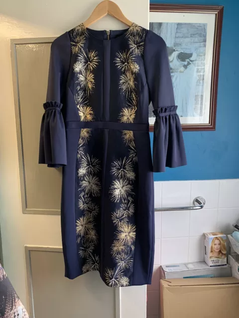 Ted Baker Navy Firework Dress Size  10 Excellent Condition Suit A Wedding Guest