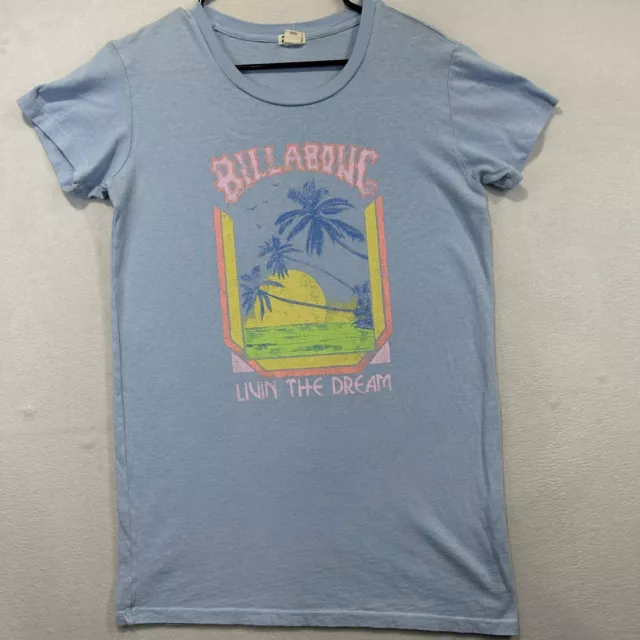 Billabong Womens T-Shirt Large Light Blue  Surf Beach Livin the Dream