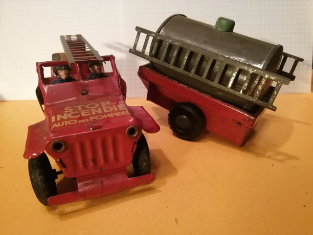 Miniature Jeep Pompiers Joyax France – Stop Incendie – Tôle 15 Cm – Occasion