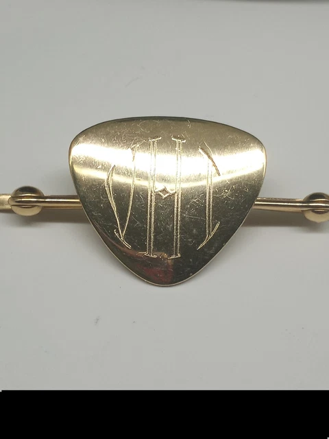 Vintage 1920s Gold Tone Collar Clip Bar Monogrammed Vhi Mens Suit Accessories