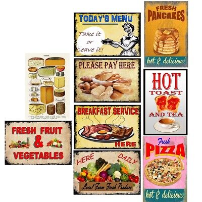 Retro Metal Tin Signs Today's Menu Pancakes Vintage Plate Pizza Art Wall Decor