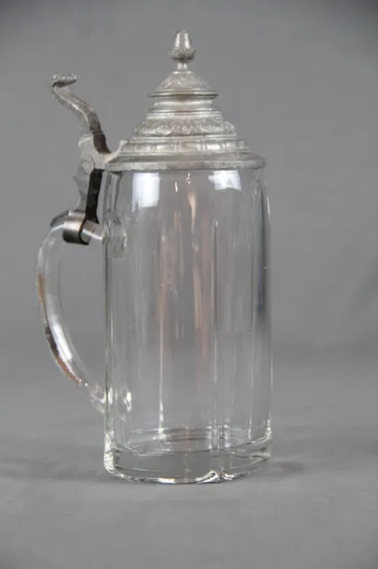 Bierkrug Glaskrug Krug Jugendstil mit Zinndeckel Historismus um 1900 0,5 Liter