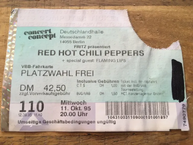 Konzert Ticket RED HOT CHILLI PEPPERS / FLAMING LIPS Oktober 1995 DEUTSCHLANDHAL