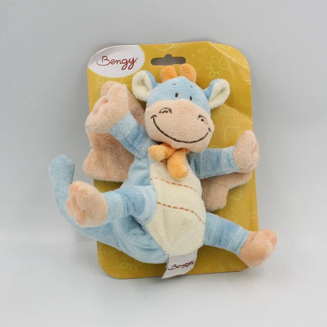 Doudou dragon bleu foulard orange BENGY 15 cm Neuf - 27040