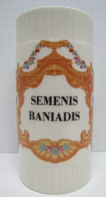 SEMENIS BANIADIS Old Apothecary Jar PETTY'S RX Drugstore Advertising USA