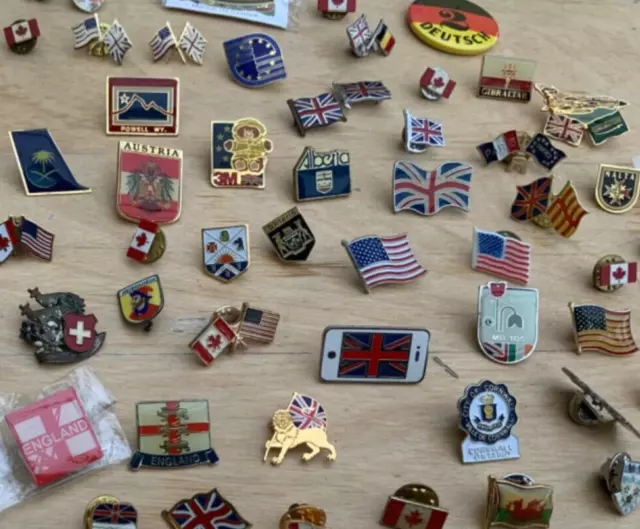 Job Lot 81 x Vintage Flags & Coat of Arms Pin Badges Countries National Various