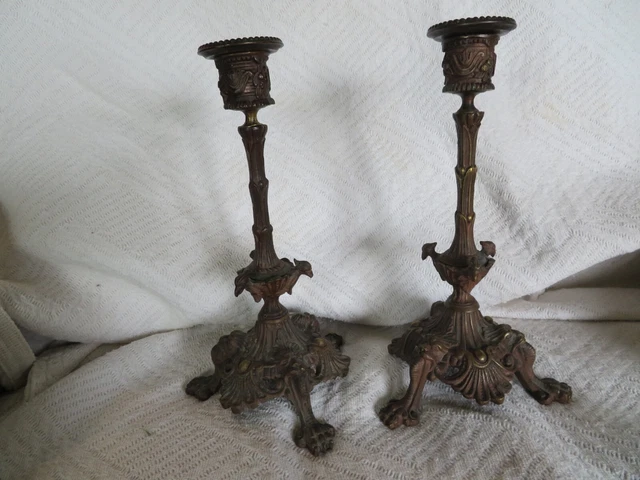 2 ANCIENS BOUGEOIRS en bronze tête de lion EUR 120,00 - PicClick FR