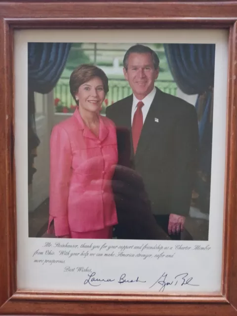 Framed George And Laura Bush Autographed Picture Vintage Charter Membership 2