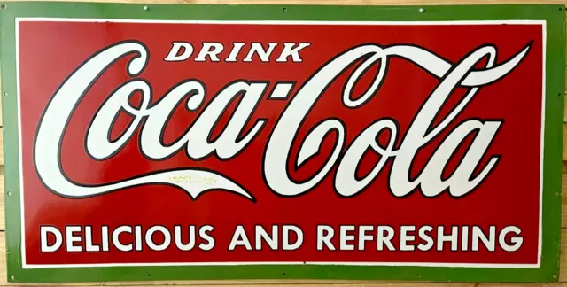 Rare Coca Cola Single Side Porcelain Enamel Sign 60 X 26 Inches