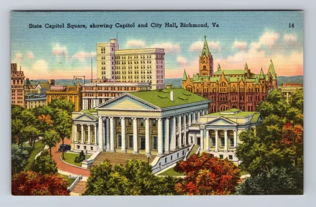 Richmond VA-Virginia, State Capitol Square, City Hall, Vintage c1952 Postcard