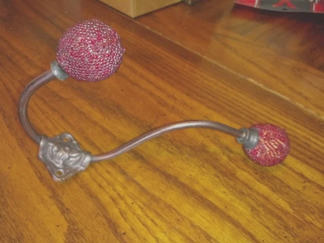 Vintage Red Beads, Brass & Copper Double Coat  Hook~ Hat Rack~Towel