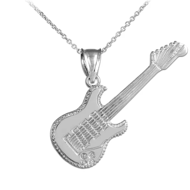 Sterling Silver Electric Guitar Pendant Necklace