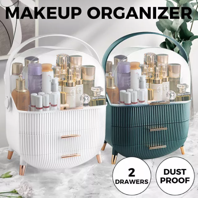 Dustproof Makeup Organiser Drawer Cosmetic Storage Case Jewellery Box w/ Handle
