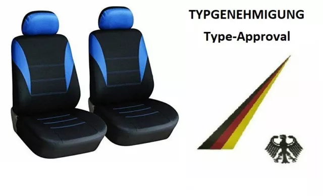 2 vordere Sitzbezug Sitzbezüge Schonbezüge Blau / Schwarz Polyester mit ABE für