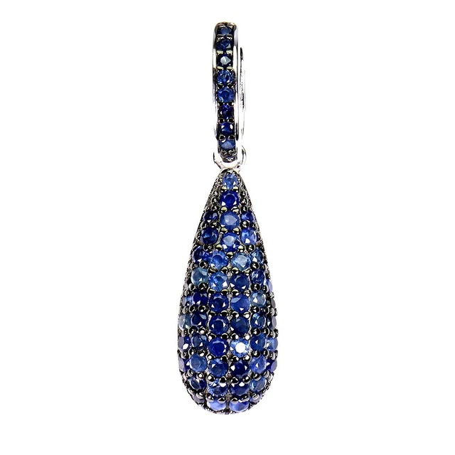Pendentif Saphir Et Diamants Cz En Argent Rhodié - Taille Marquise 12x10 Mm - Marque Dolly-Bijoux - Neuf Avec étiquettes