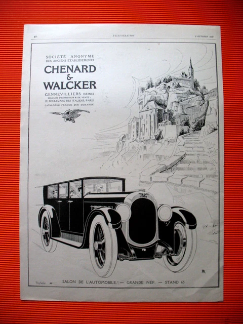 Publicite De Presse Chenard & Walcker Auto Village Illustration Rowl Ad 1926