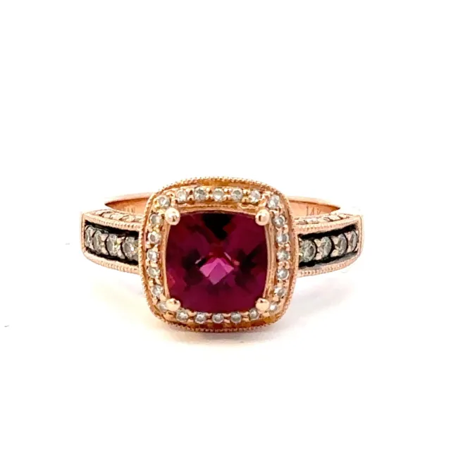 Le Vian 14K Rose Gold  Rhodolite Garnet And Diamond Halo Engagement Ring Size 6.