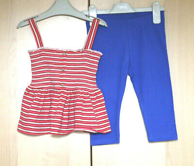 Next GirlsPink Stripe Vest Top Age 4yr & Blue Crop Leggings Age 4-5 Years BNWT