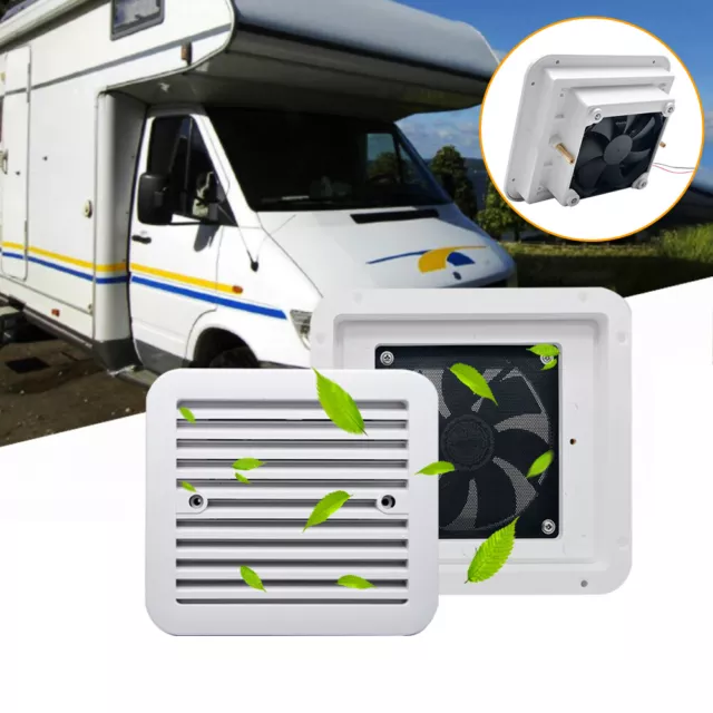 Black Fridge Vent With Fan RV Trailer Caravan Side Air Ventilation Exhaust Fan