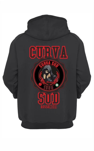 Felpa Unisex nera con cappuccio e marsupio  stampa: Curva SUD  1899 rosso neri