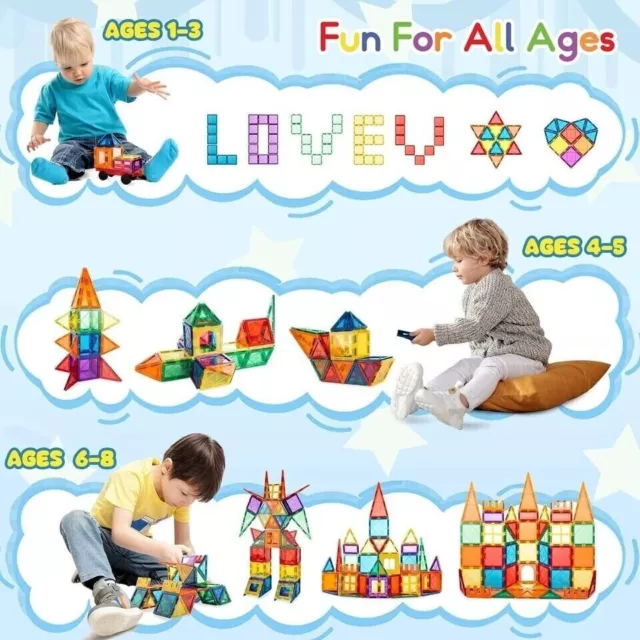 3D Set Magna Tiles Clear Colors Magnetic Building Toy Magnet Blocks Kids 85 Pcs 2