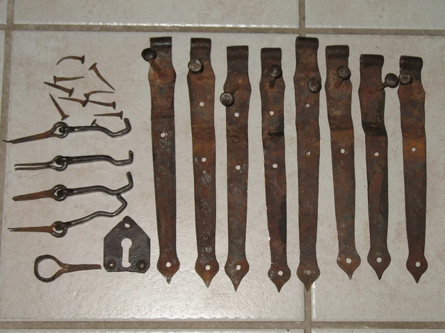 RUSTIC Hand Forged Wrought Iron Strap Hinges, Hooks, Nails