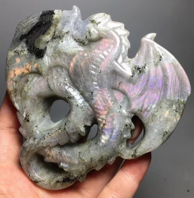 403g  NATURAL labradorite carving dragon quartz CRYSTAL  dragon stone HEALING