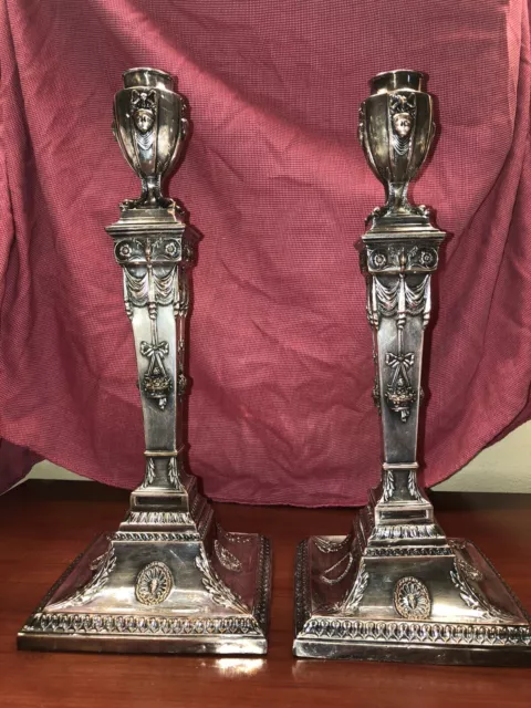 18th c Antique George lll silver plate sheffield adams style candlesticks 1780