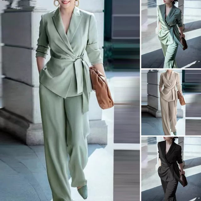 Women Blazer Suit Set Ladies Long Sleeve Formal Work Jacket Pants Suit Set