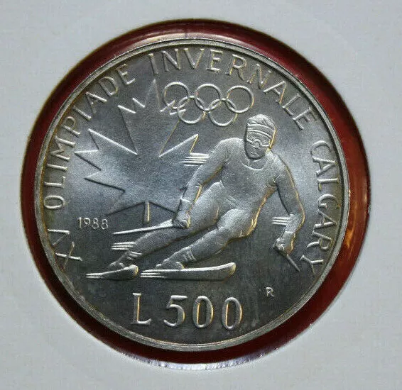 San Marino 500 Lire 1988 Argent st-Bu " Calgary 1988 " Km#216 #F3960 Rare