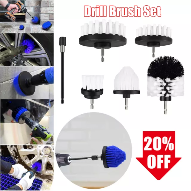 5Pcs Drill Attachment Power Scrub Cleaning Brush Set Home Bathroom Tile Car Tire