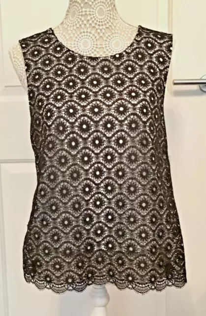 Ladies Oasis sleeveless top black lace size medium smart casual 12 14 women’s