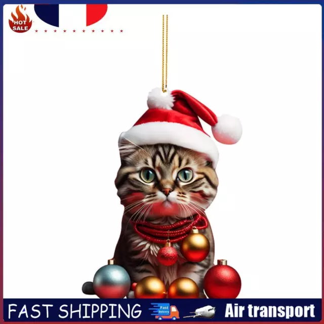 Christmas Cute Hanging Cat Ornaments Acrylic Tree Car Pendant Decorations (A) FR