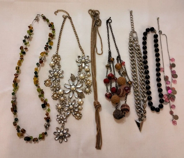 7X VINTAGE COSTUME Jewellery Necklace Bulk Lot Crafting Material 23.00