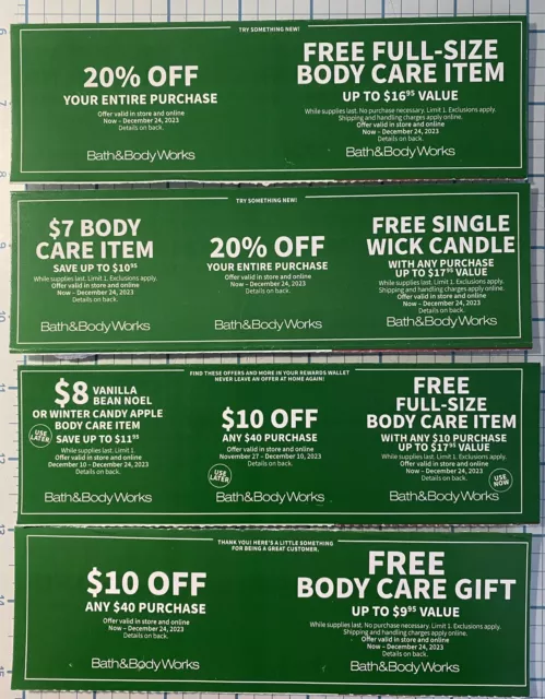 BATH BODY WORKS COUPONS Exp.  12/24/2023 LOW- SHIPPING