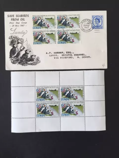 Gb Lundy 1967 Save Seabirds From Oil Fdc + Min Sheet Mnh