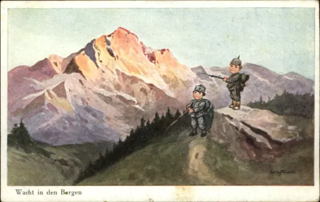 WWI 1916 Feldpost young German boy soldiers guard mountains pickelhaube helmets