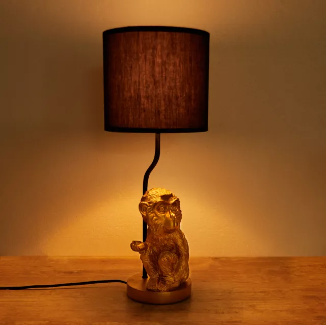 BRUBAKER Lampe de Table Animal Singe Dorée Céramique 52 cm Abat-jour Noir 3