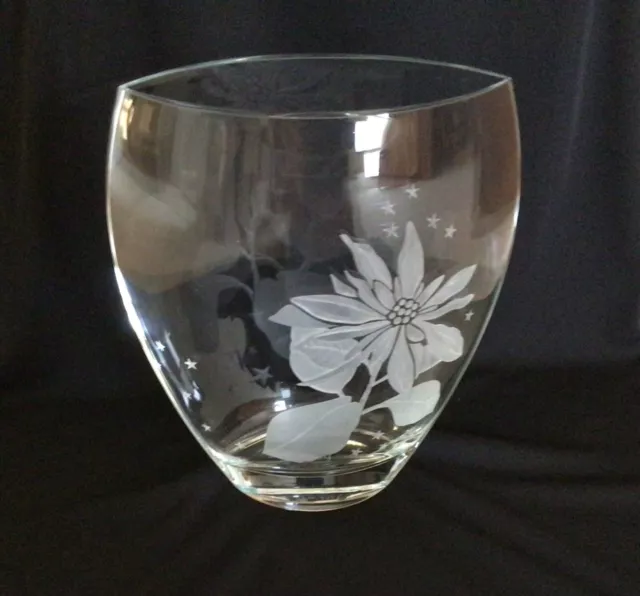 Mikasa 10  Clear Glass Vase with Etched Poinsettia NIB Heavy Made in Poland