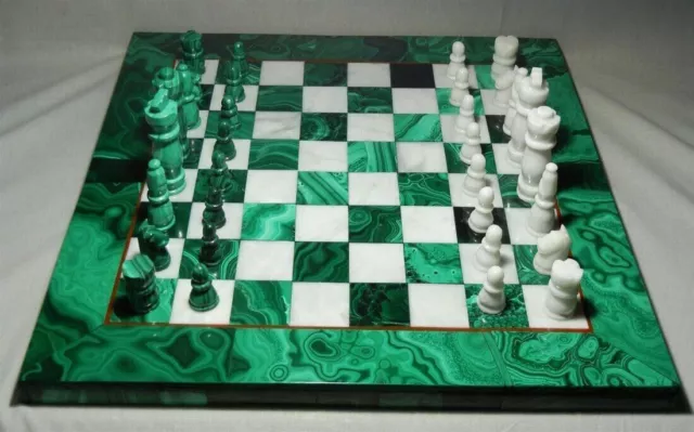 15"x15" Malachite Stone Chess Board Set With Pieces, Marble Chess Top Table Gift