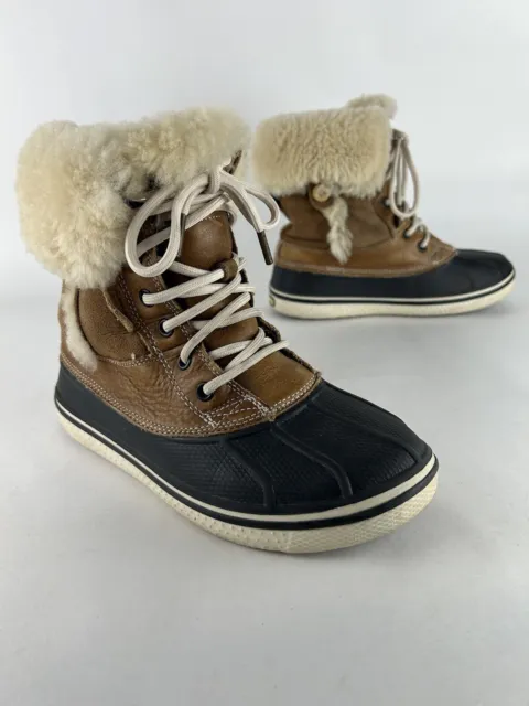 Crocs Allcast Luxe Women’s 6 Leather Waterproof  Faux Shearling Duck Boots 12812