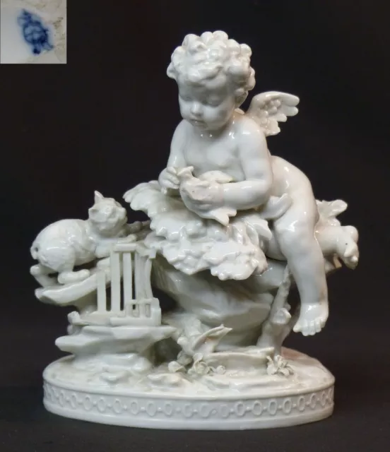 A 19ème Volkstedt porcelaine angelot putti oiseau sujet figurine 690g17cm saxe