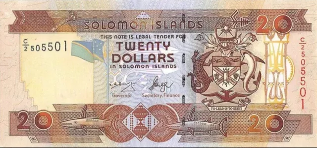 $20 Solomon Islands 2004 / 2018. Twenty Dollars Solomon Circulated Banknotes.