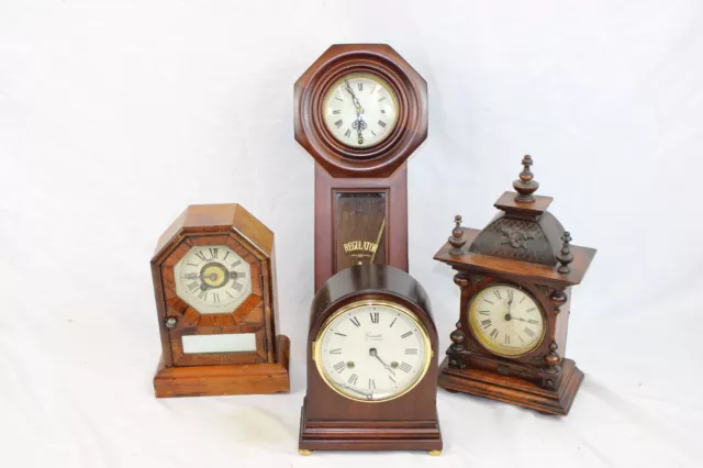 F x4 Antique & Vintage Mantel & Wall Hung Clocks Inc. Junghans etc