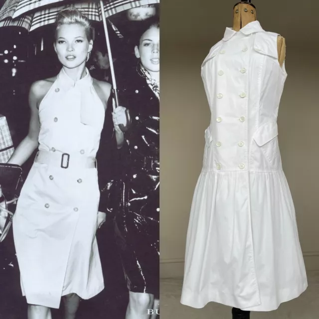 Burberry Trench Coat Dress White UK12 Vintage Jacket Rare Rain Mac