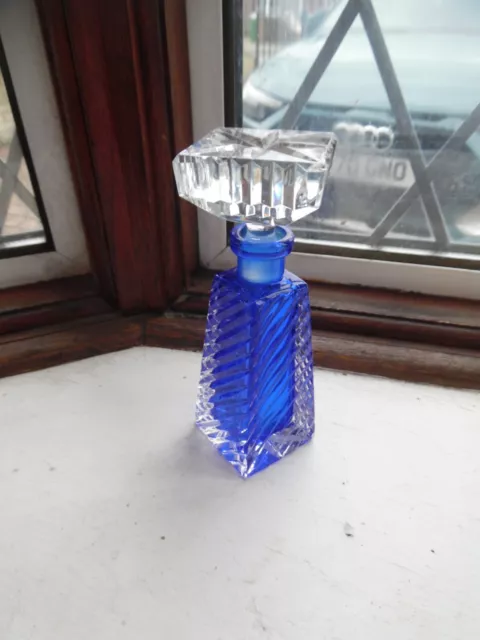 Art Deco Birmingham Blue Cut Glass Perfume Bottle